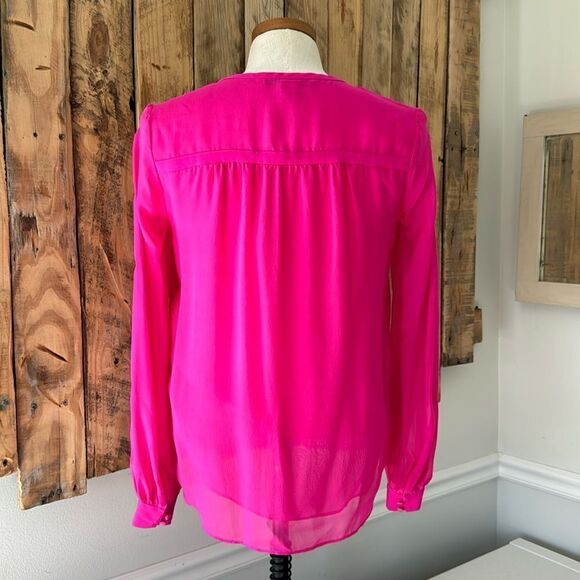 DVF Diane Von Furstenberg Women’s Size 0 100% Silk‎ V-Neck Blouse Bright Pink - Picture 5 of 13